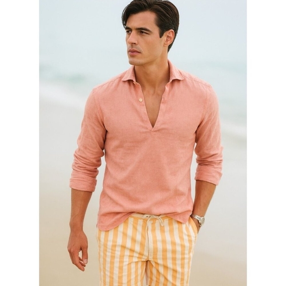 RIPA RIPA Capri Linen Shirt Men Pink Size M - Picture 1 of 11